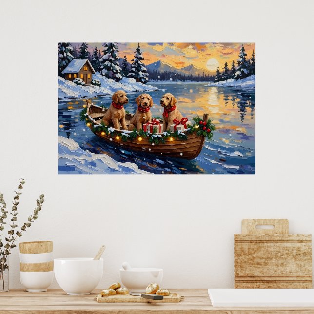 Poster Natal no barco do Goldendoodle (Cozinha)