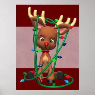 Póster Natal o feriado cheirado vermelho P da rena