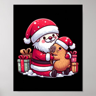 Poster Natal Papai Noel Abraçando Capybara Cuta Com S