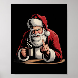Poster Natal Papai Noel Dedo do Meio Sarcástico Natal Div