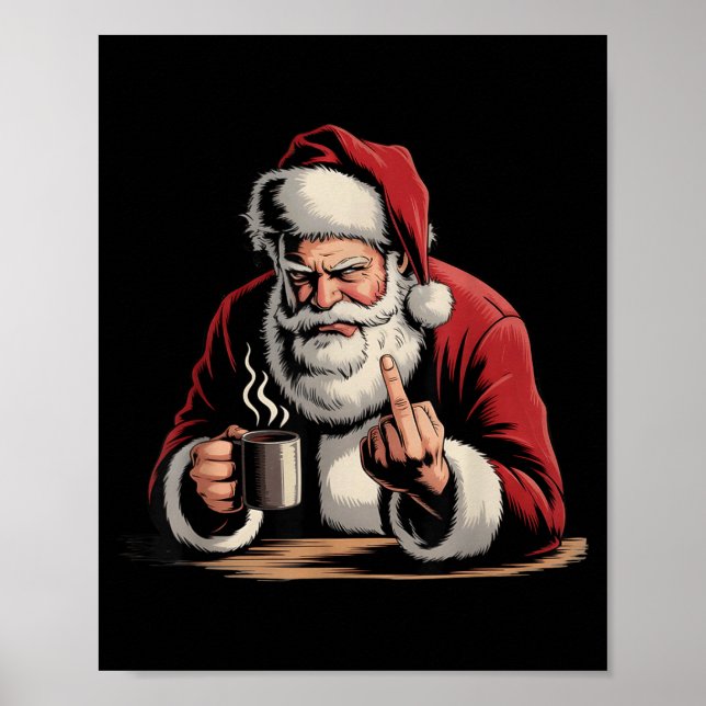 Poster Natal Papai Noel Dedo do Meio Sarcástico Natal Div (Frente)