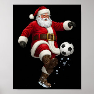 Poster Natal Papai Noel Jogador de Futebol Festivo Alegre
