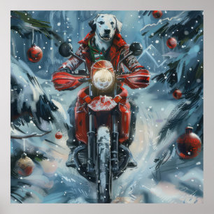 Poster Natal para Motocicletas de Cachorro Dalmático