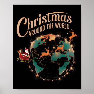 Poster Natal Pelo Mundo Engraçado Papai Noel Festi