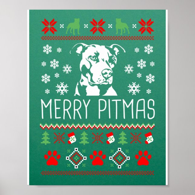 Poster Natal Pitbull Amantes Feliz Pitmas Festa Feia (Frente)