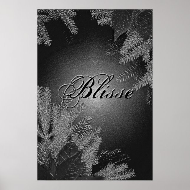 Póster Natal Poinsettia Black E Cinza Bliss III (Frente)
