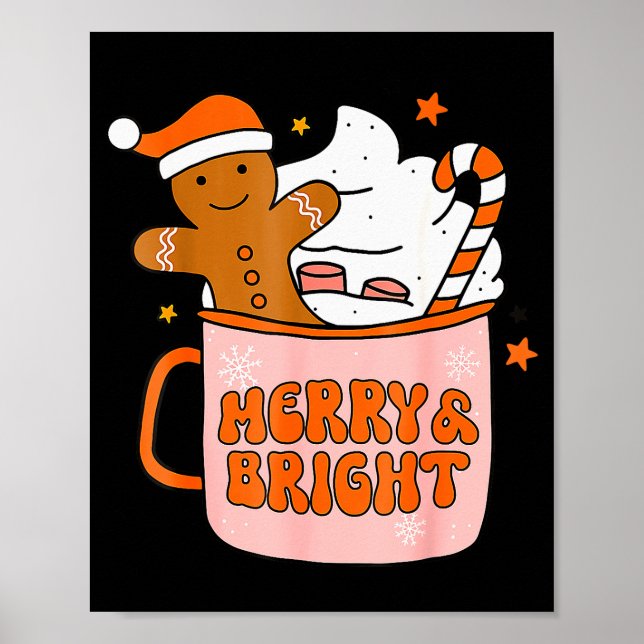Poster Natal Retro Groovy Alegre E Brilhante Gingerbread (Frente)