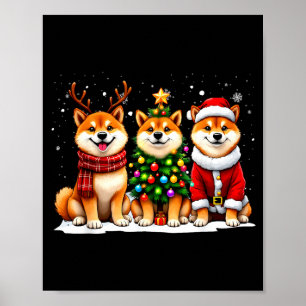 Poster Natal retrô Shiba Inu Papai Noel Rena Cão Amante