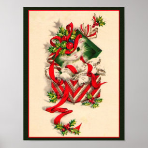 Poster Natal Retro Vintage Kitten Natal