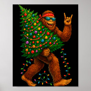 Poster Natal Rockin Bigfoot Carregando Árvore Diversão Xm