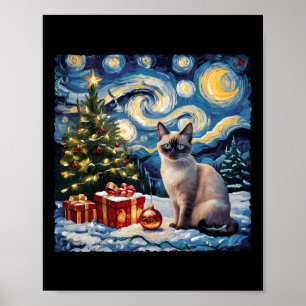 Poster Natal Siamês Cat Art Van Gogh A Noite Estrelada