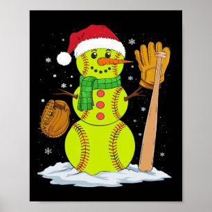 Poster Natal Snowman Softball Pitcher Rapazes Crianças