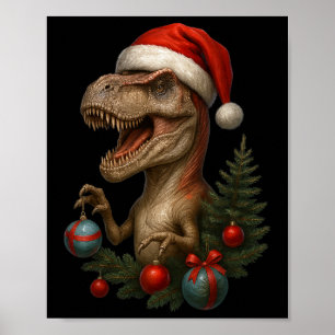Poster Natal T-rex Natal Divertido Dinossauro Férias 