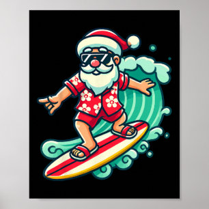 Poster Natal Tropical do Papai Noel Surfando Férias de Na