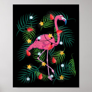 Poster Natal Tropical Engraçado Flamingo Rosa Havaiano