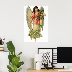 Póster Natal vintage, anjo antigo do Victorian