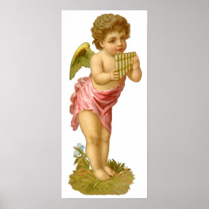 Póster Natal vintage, anjo do músico com tubulações da