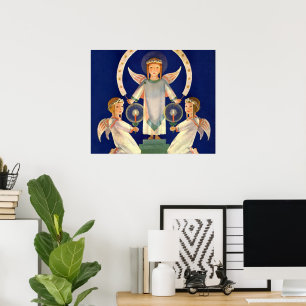 Póster Natal vintage, anjos escandinavos de Lucia do