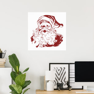 Poster Natal Vintage, Jolly Santa Claus Retro, Vermelho