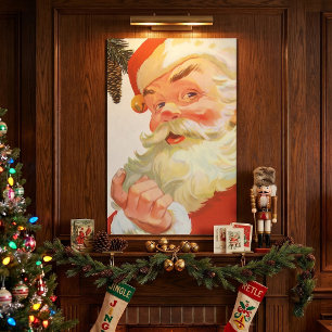 Póster Natal vintage, Papai Noel alegre com um segredo