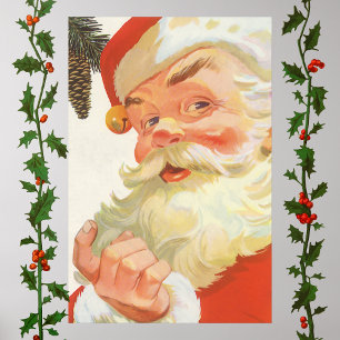 Póster Natal vintage, Papai Noel alegre com um segredo