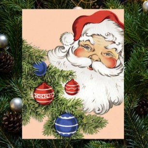 Poster Natal vintage Papai Noel com ornamento da árvore