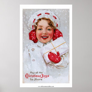 Póster Natal vintage Rapariga com Pacote