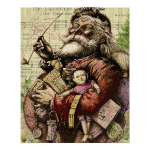 Póster natal vintage Santa Claus Art