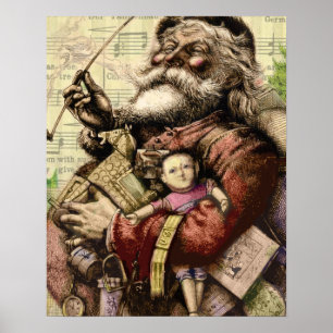 Póster natal vintage Santa Claus Art