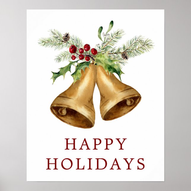 Poster Natal | Watercolor - Holly Mistletoe Bells (Frente)