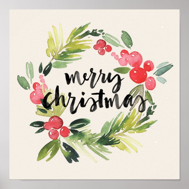 Póster Natal | Watercolor - Terra de Natal feliz (Frente)
