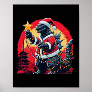 Poster Natal Xmas Santazilla Monstro de Férias Divertido