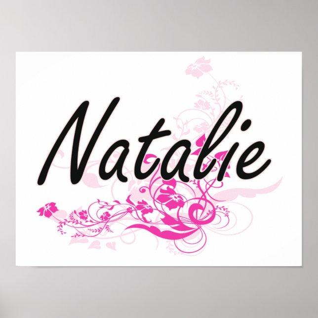 Póster Natalie Artística Name Design com Flores (Frente)