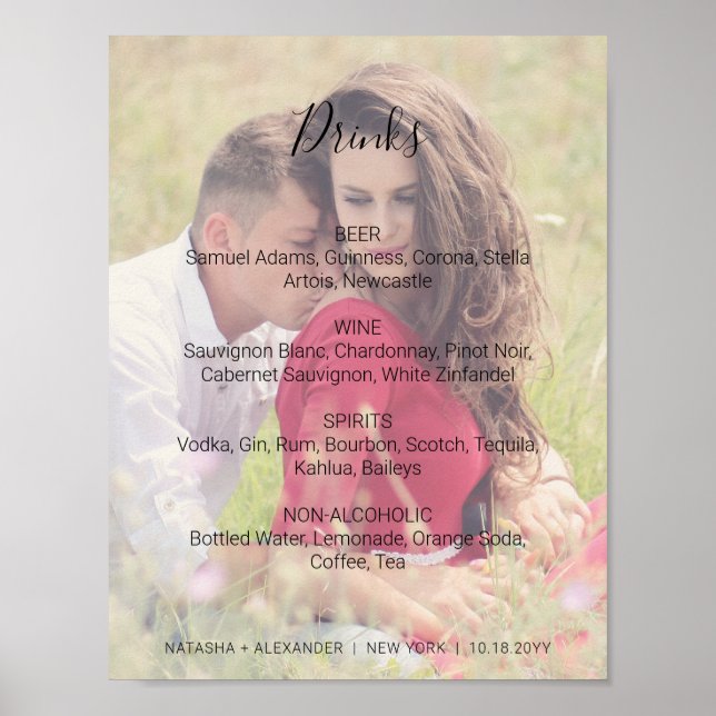 Poster Natasha Drinks Menu Foto Rustic Wedding Sign (Frente)