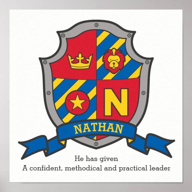 Poster Nathan boys name letter N significado heraldry shi (Frente)