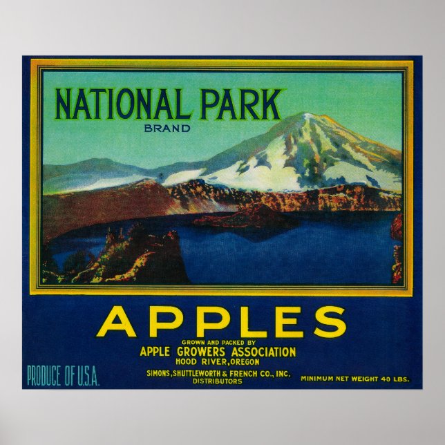 Póster National Park Apple Crate LabelHood River, OU (Frente)