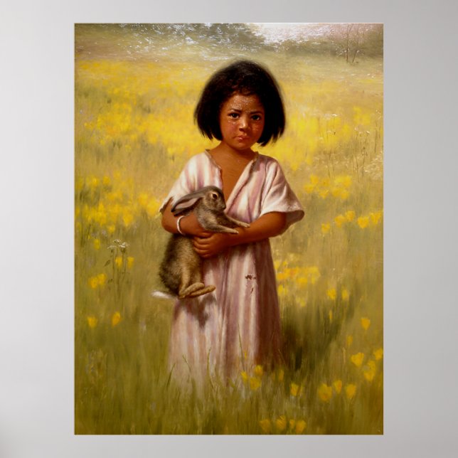 Poster Native American Girl with Rabbit   (Frente)