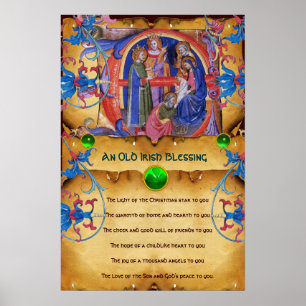 Póster NATIVIDADE Antigo Pergaminho Irlandês de Bênção de