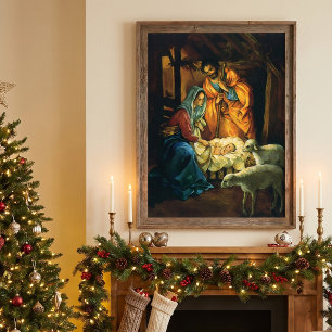Póster Natividade de Natal Vintage, Menino Jesus no Presé