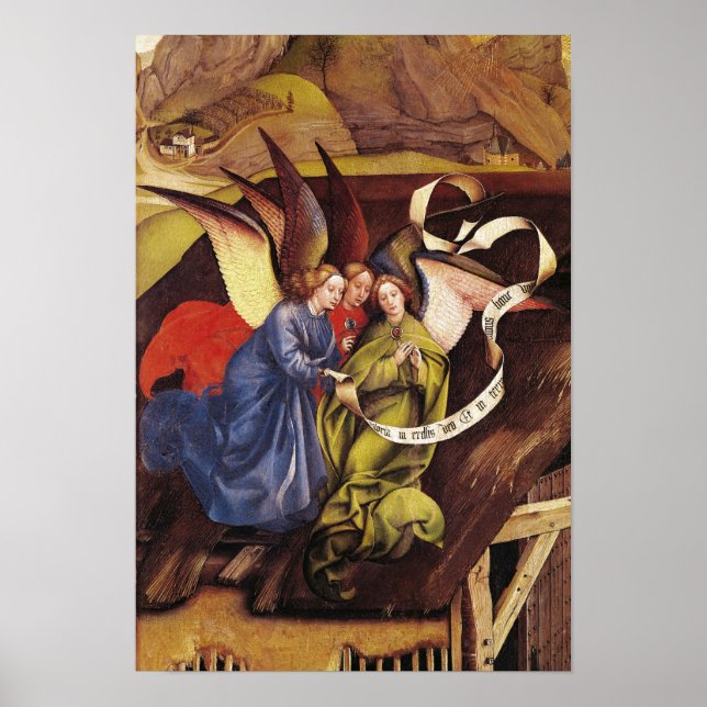 Póster Natividade, detalhe de três anjos, c.1425 (Frente)