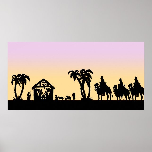 Póster Natividade Silhouette Wise Men no Horizonte (Frente)