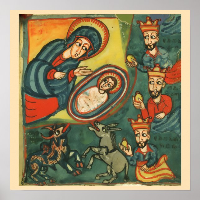 POSTER NATIVITY CHRISTMAS PARCHMENT , ADORAÇÃO DE MAGI (Frente)