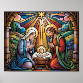 Poster Nativity Stained Glass Art – Holy Family Christmas