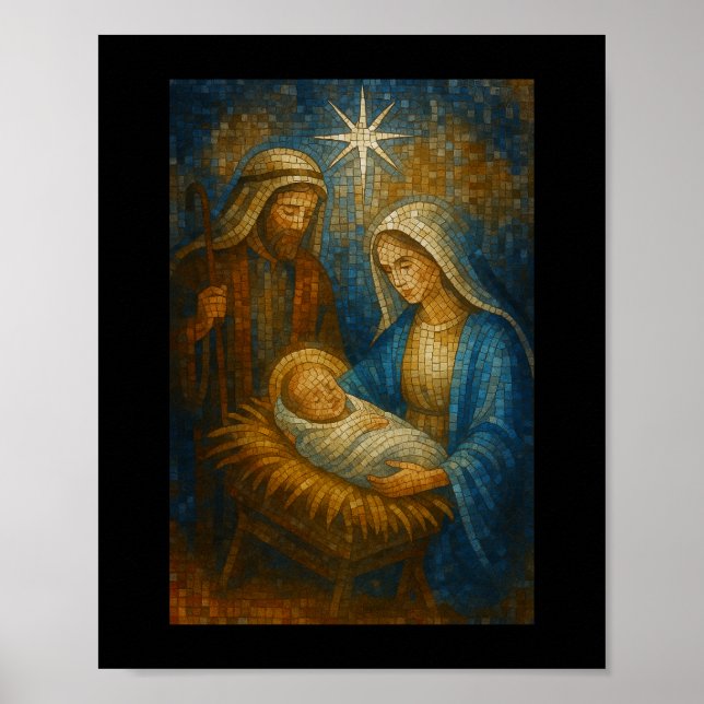 Poster Nativity Stained Glass Mosaic | Holy Family  (Frente)