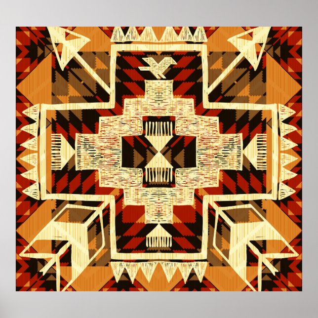 Poster Nativo Americano, Abstrato Vintage desenhado à Mão (Frente)