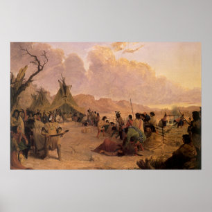 Póster Nativo americano do vintage, dança da medicina po