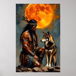 Poster Nativo Americano e Lobo