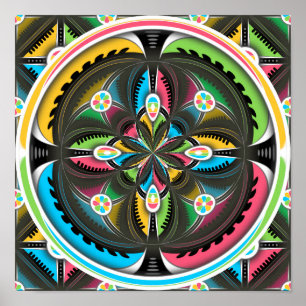 Poster Nativo Americano Mandala Colorida Abstrato art