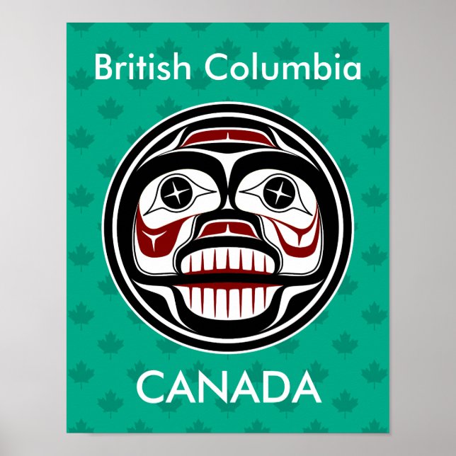 Poster Nativo Americano Vermelho Negro Gráfico Crânio (Frente)