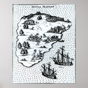 Poster Nativos de combate de Fernão de Magalhães na ilh